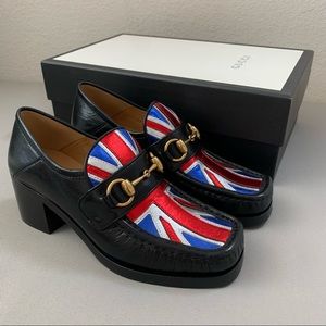 Gucci metallic flag heeled loafers